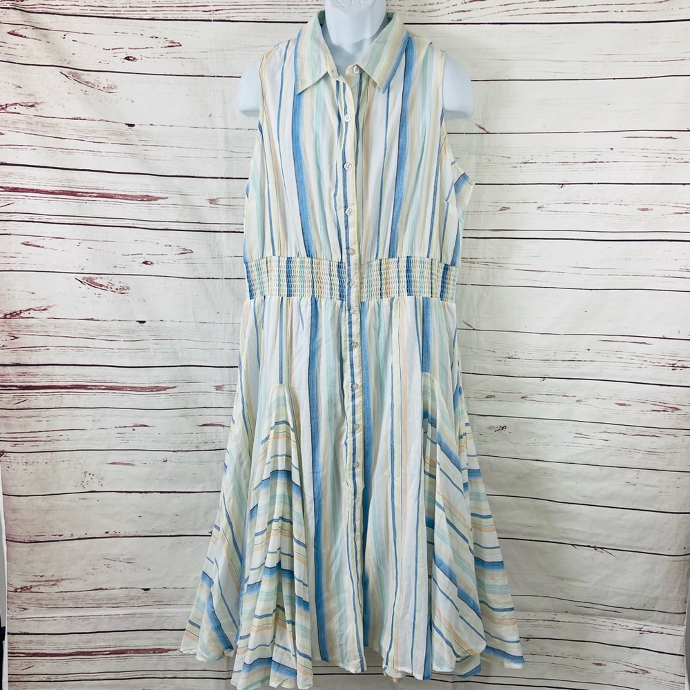 Chelsea & Theodore Maxi Dress Women’s 2X Peasant Flare Sleeveless Striped.